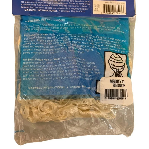 Vintage Maxi Doll  Hair Blonde Natural Look Curly 1 square foot Sealed - Picture 7 of 9